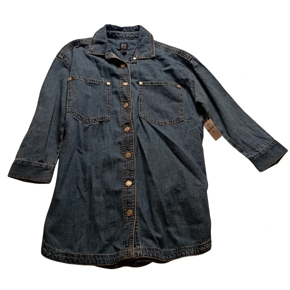 Gap Kids Denim Shirt Dress Medium Wash Long Sleeve Blue Size S 6-7 Casual NWT